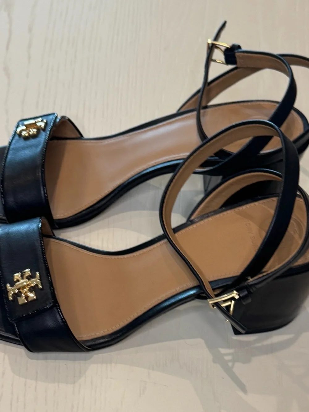 Tory Burch Black Leather Ankle-Strap Sandals
